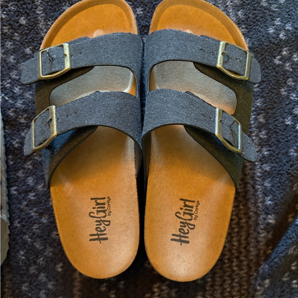 Hey Girl Black Sandals with Buckles